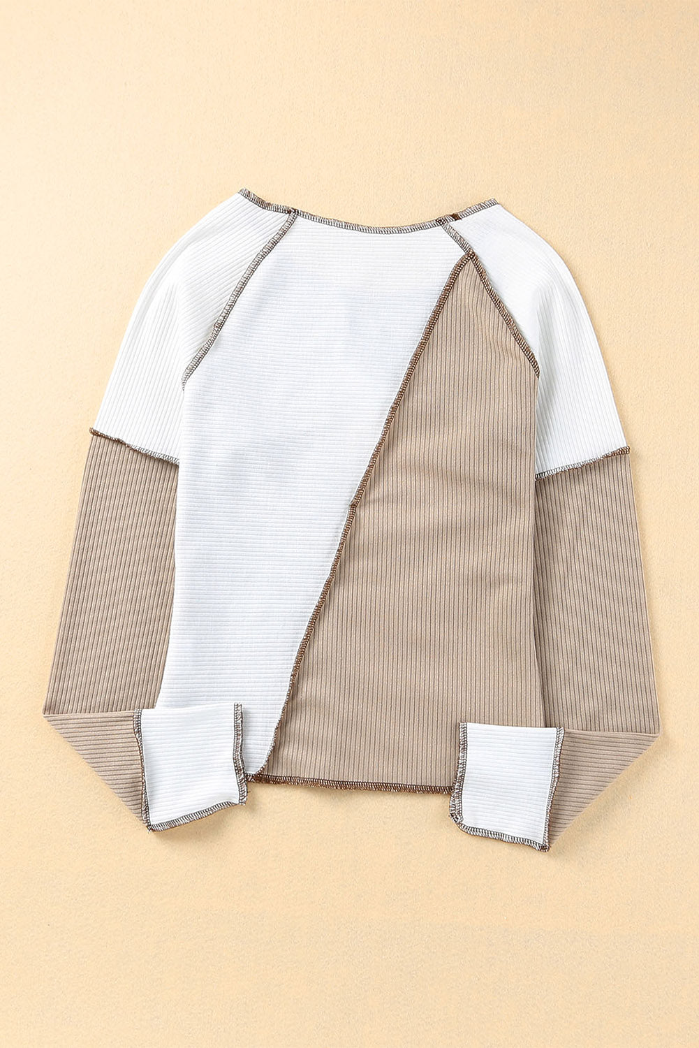 White Irregular Color Block Rib Knit Top