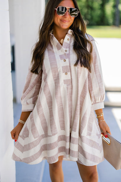 Khaki Stripe Striped Button-Up Dress