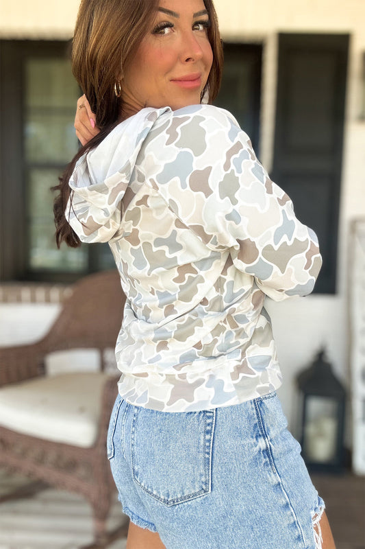 Beige Camo Print Hoodie