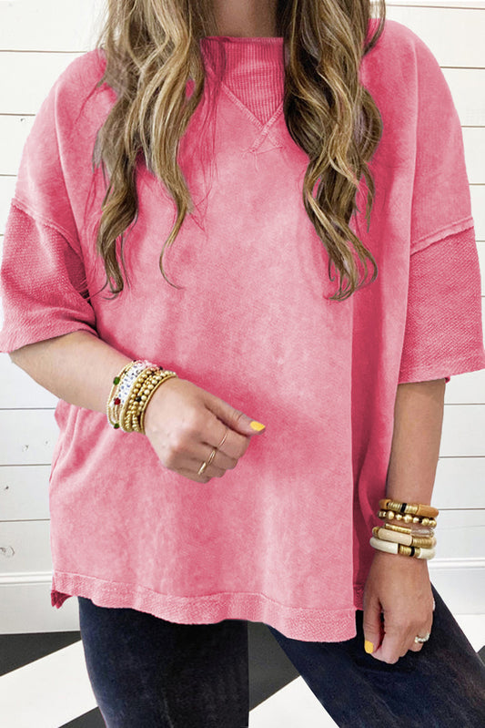 Mineral Wash Drop Sleeve Patchwork Plus Tee — More Colors