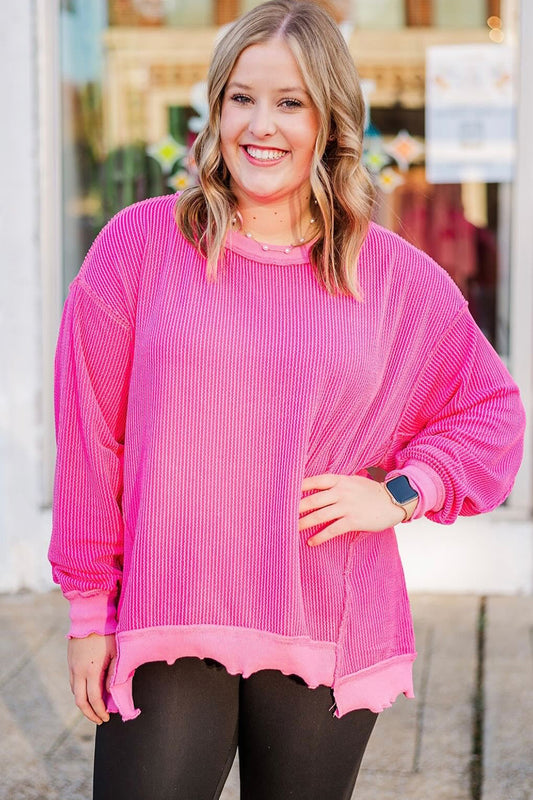 Plus Size Rose Red Drop Shoulder Top