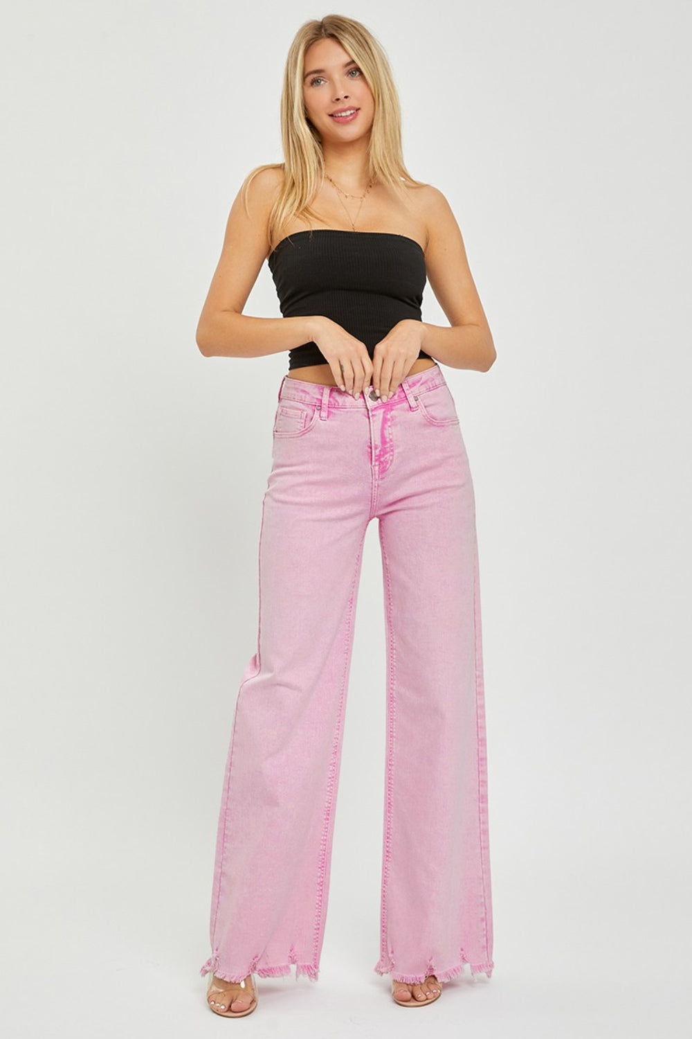 Acid Pink High Rise Wide Leg Jeans