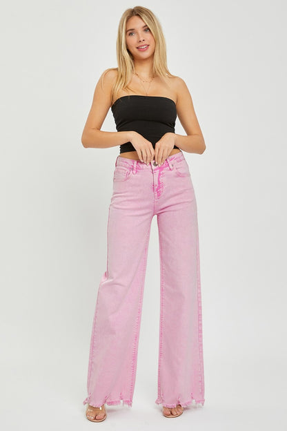 Acid Pink High Rise Wide Leg Jeans