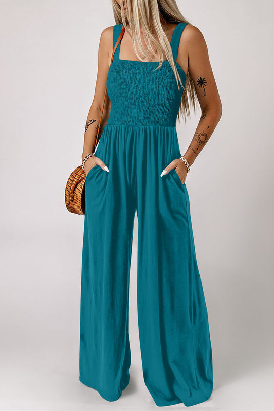 Smocked Square Neck Sleeveless Jumpsuit — More Colors