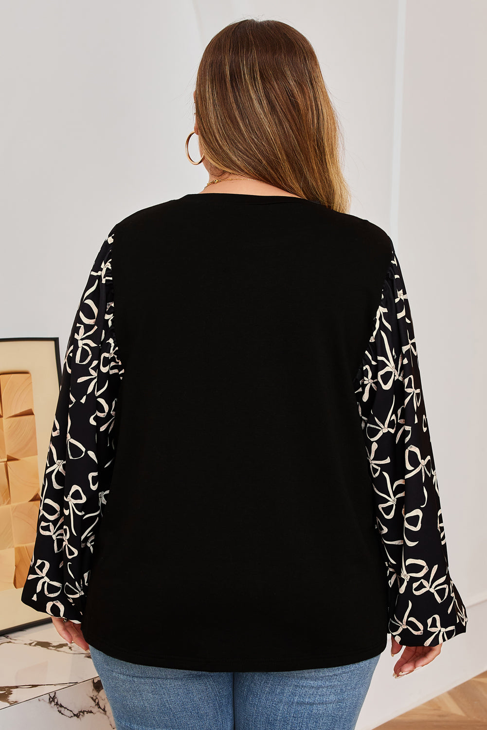 Plus Size Black Bow Blouse