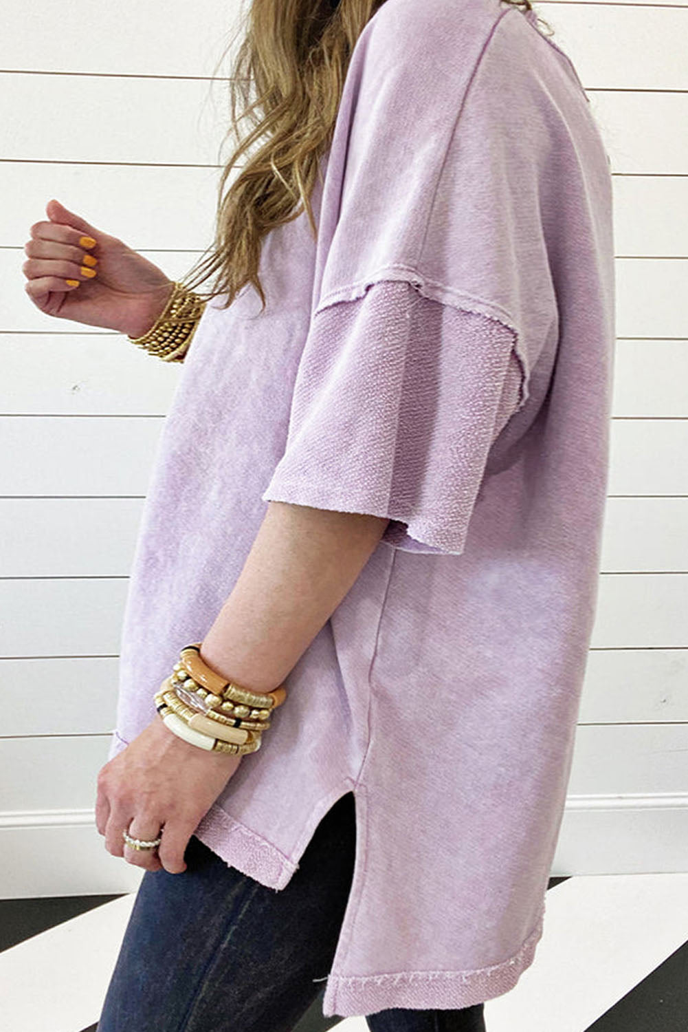 Mineral Wash Drop Sleeve Patchwork Plus Tee — More Colors