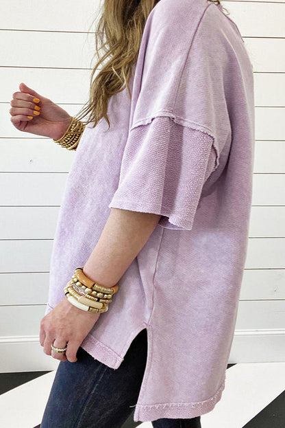 Mineral Wash Drop Sleeve Patchwork Plus Tee — More Colors
