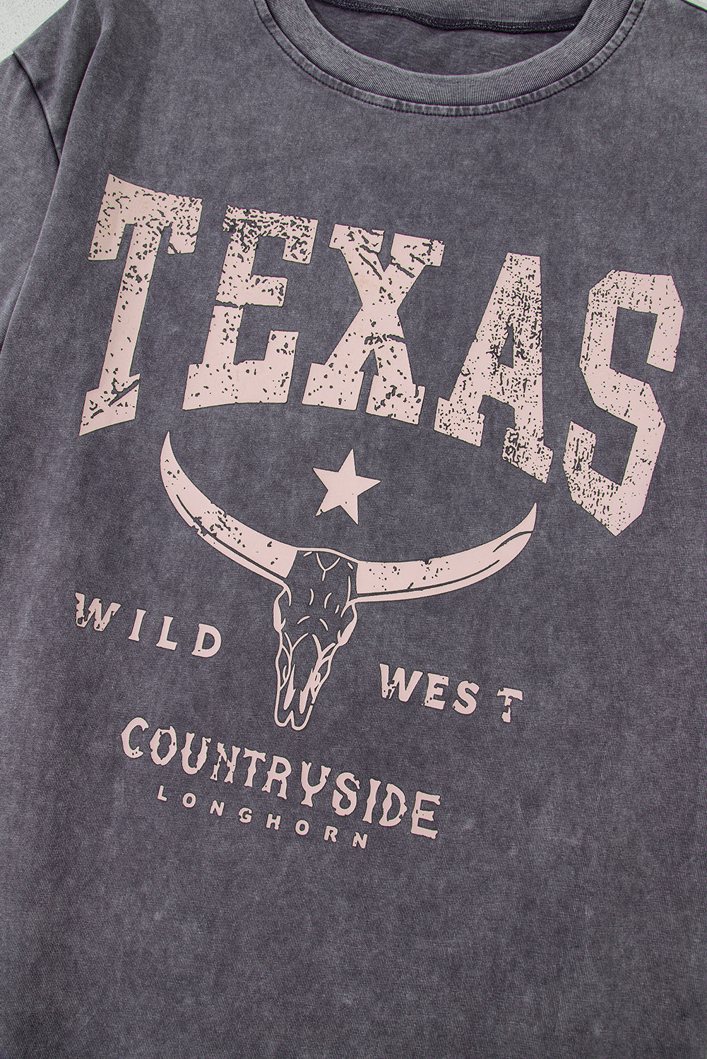 Grey Texas Steer Head Graphic Mineral Wash Oversized Tee