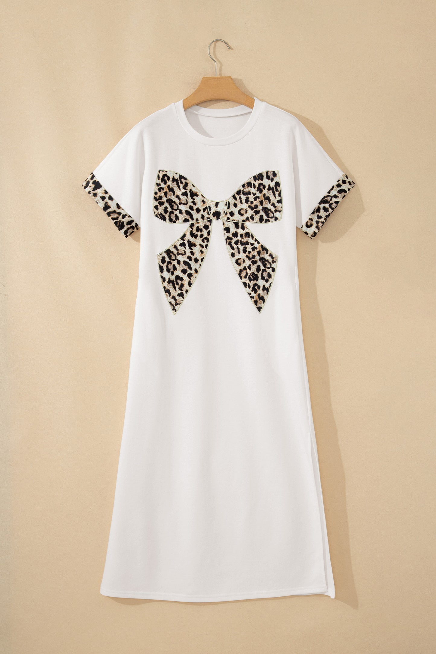 Leopard Bow Short Sleeve T Shirt Dress— More Colors