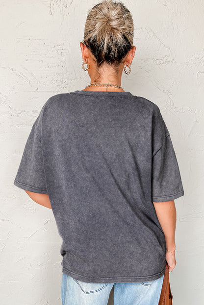 Grey Texas Steer Head Graphic Mineral Wash Oversized Tee