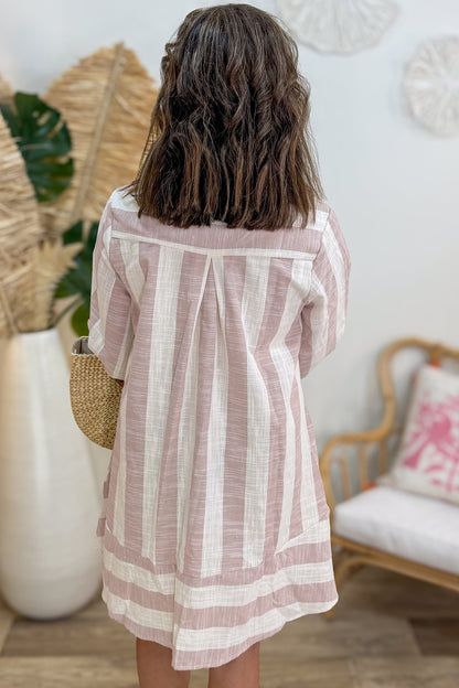 Khaki Stripe Striped Button-Up Dress
