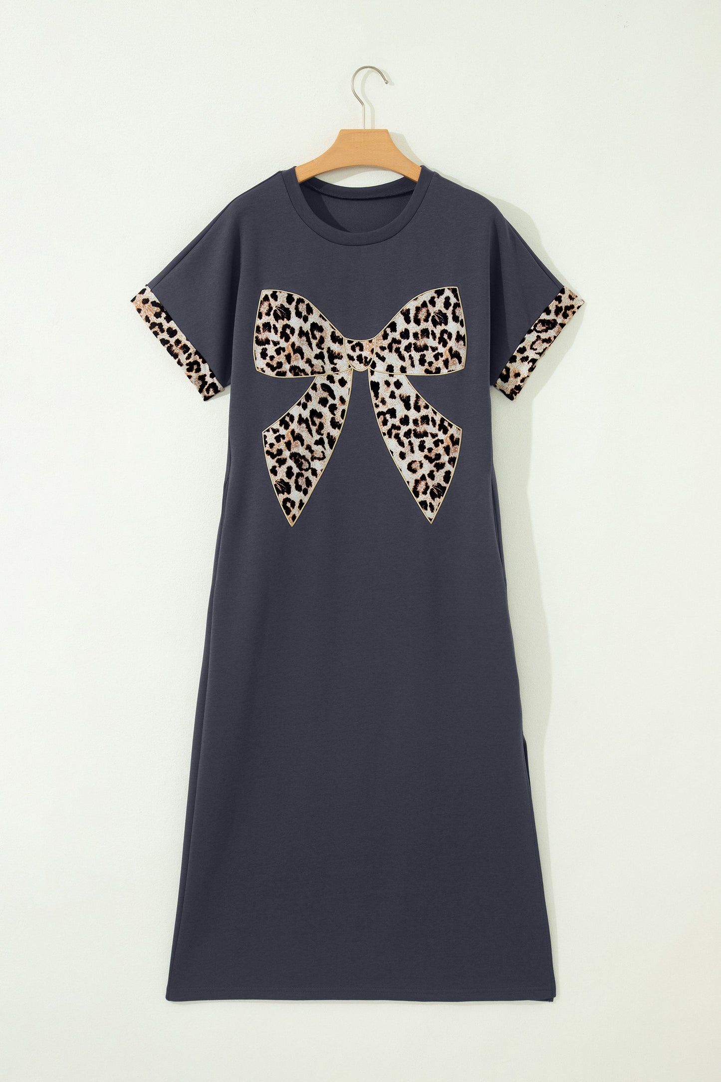 Leopard Bow Short Sleeve T Shirt Dress— More Colors