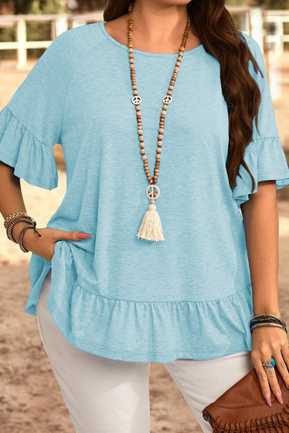 Plus Size Ruffled Short Sleeve Blouse— More Colors