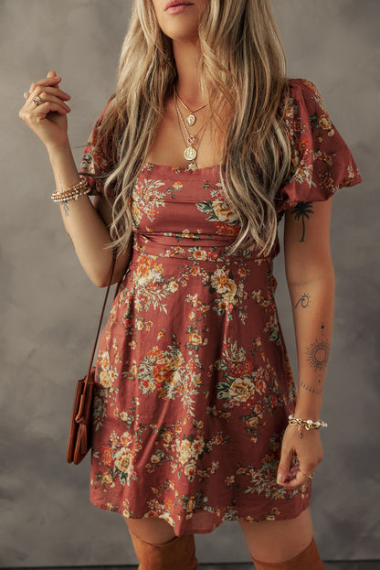 Red Floral Open Back Mini Dress