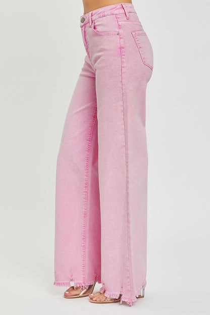 Acid Pink High Rise Wide Leg Jeans