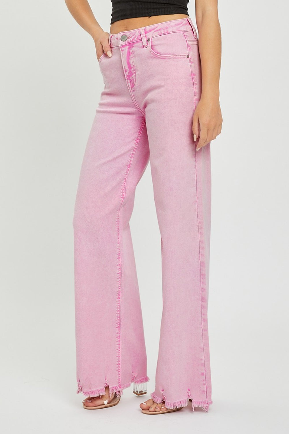 Acid Pink High Rise Wide Leg Jeans