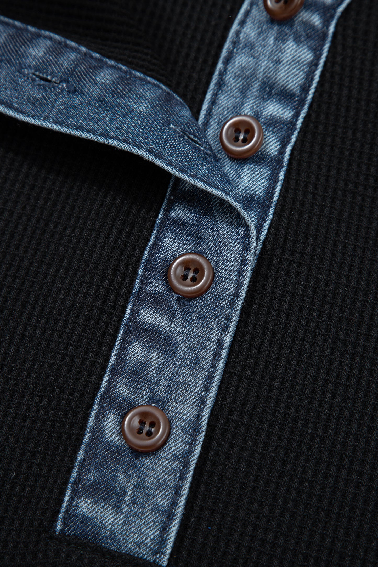 Black Plus Size Denim Patchwork Button Polo