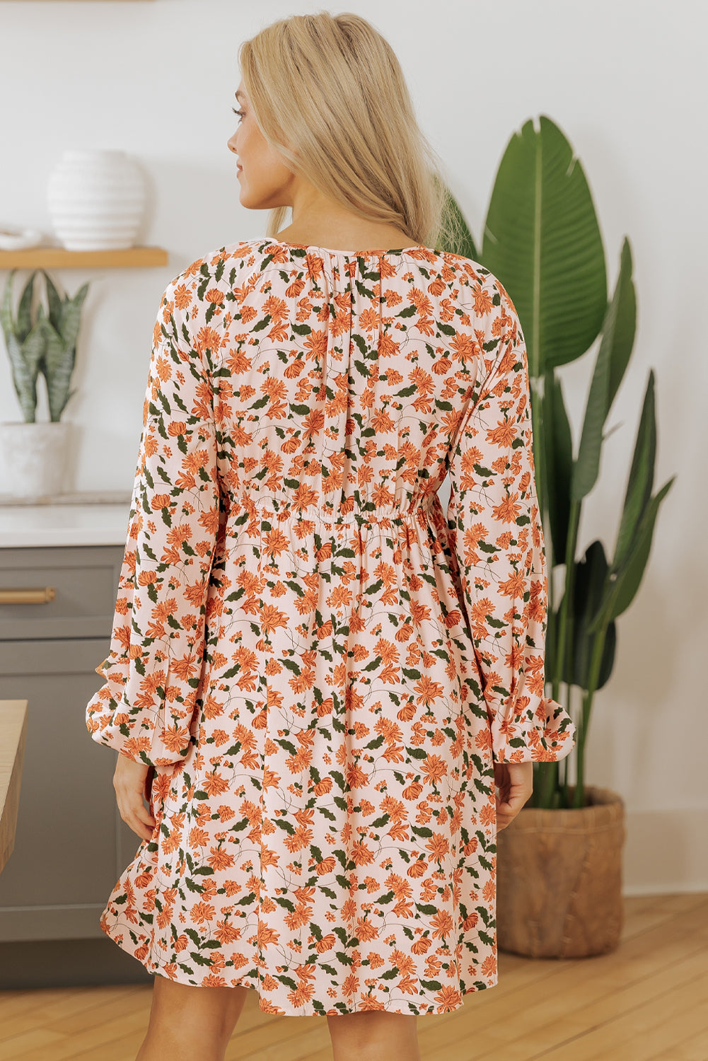 Floral Deep V Neck Babydoll Dress