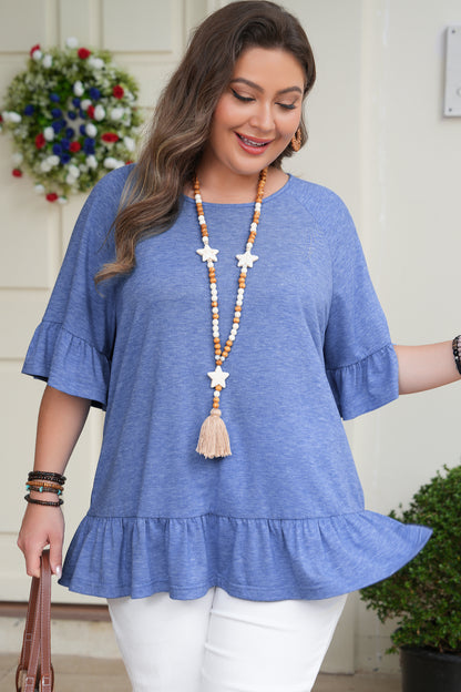 Plus Size Ruffled Short Sleeve Blouse— More Colors