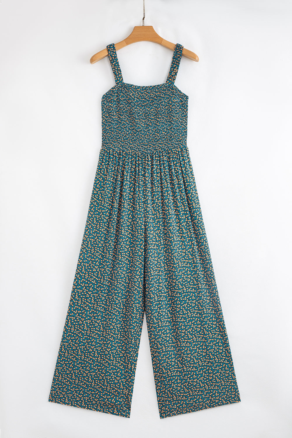 Floral Print Smocked High Waist Square Neck Jumpsuit — More Colors