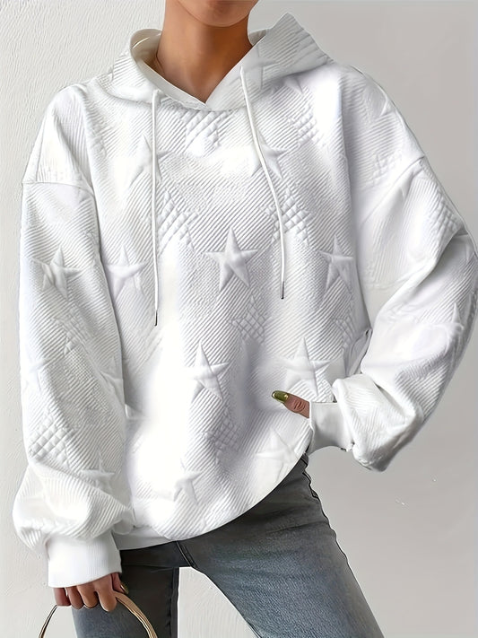 Plus Size Star Texture Long Sleeve Drawstring Hoodie — More Colors