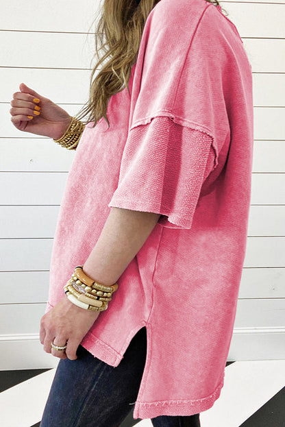 Mineral Wash Drop Sleeve Patchwork Plus Tee — More Colors