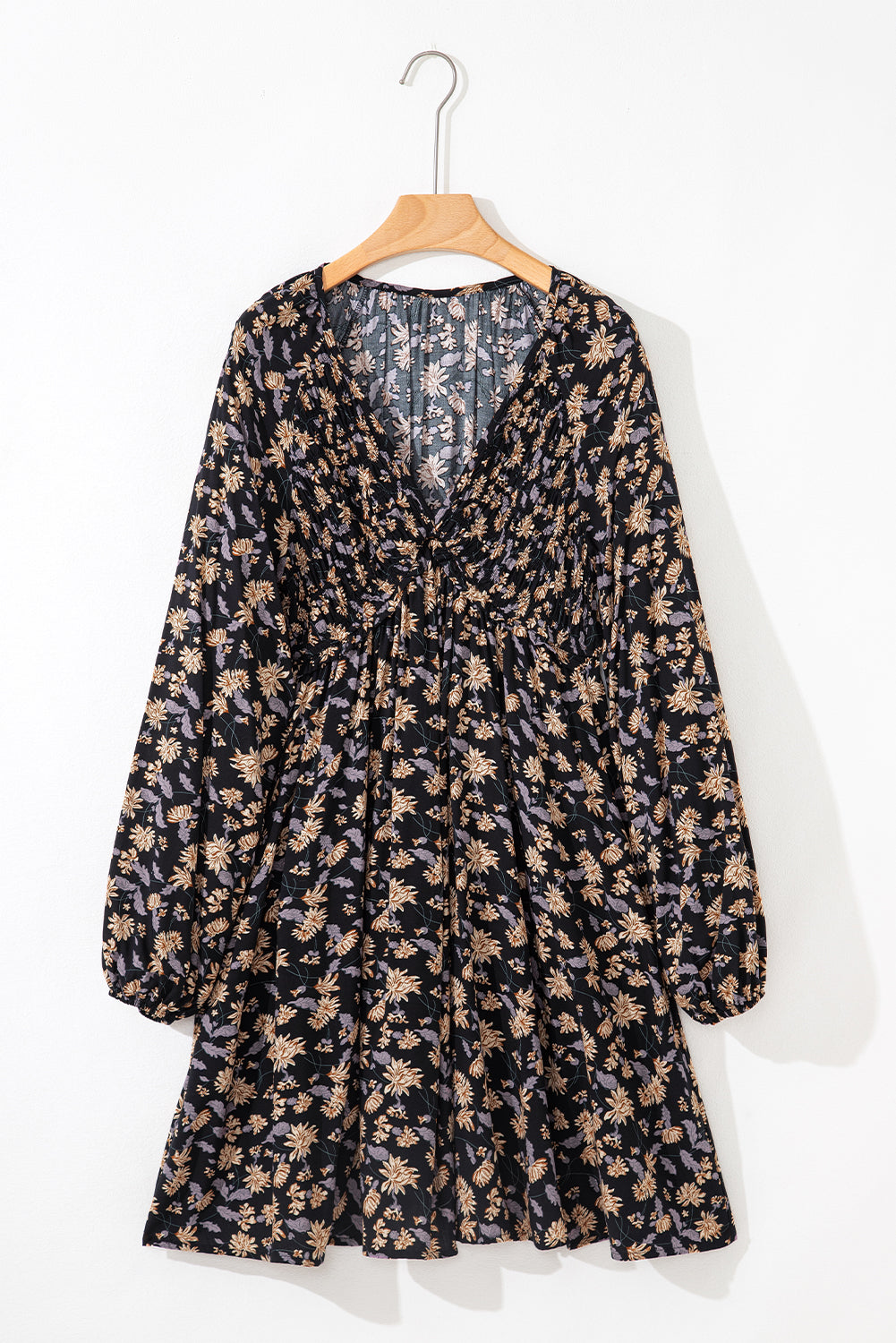 Floral Deep V Neck Babydoll Dress