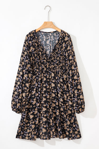 Floral Deep V Neck Babydoll Dress