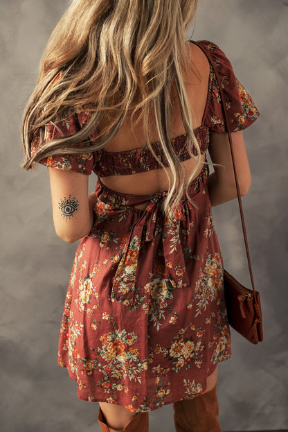 Red Floral Open Back Mini Dress