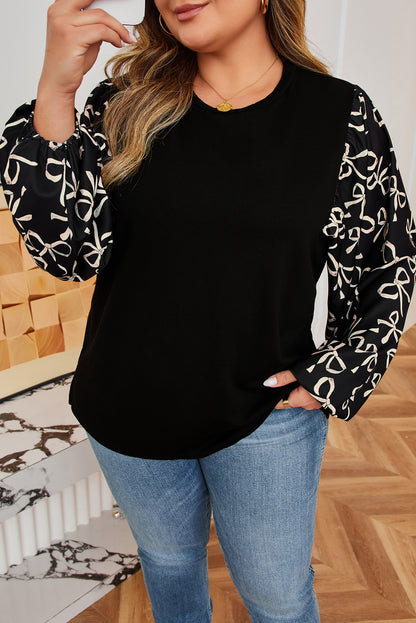 Plus Size Black Bow Blouse