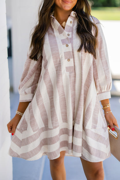 Khaki Stripe Striped Button-Up Dress