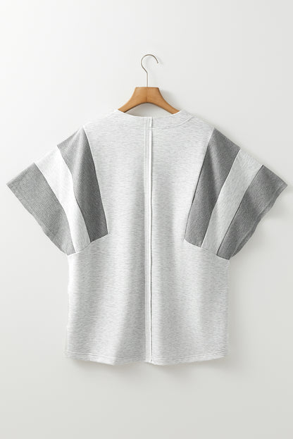 Light Grey Waffle Knit Buttoned V Neck Top