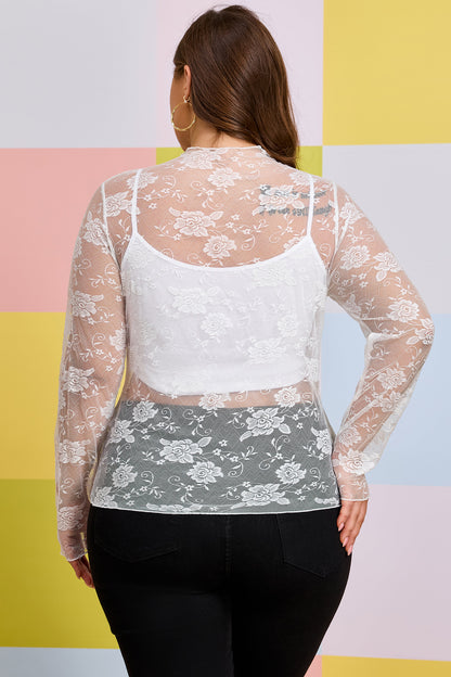 Plus Size Floral Mesh Long Sleeve Top — More Colors
