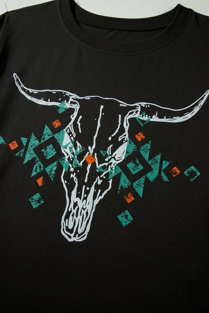 Plus Size Western Aztec Bull Skull Tee